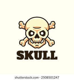 Skull cartoon Character logo illustration vector template design