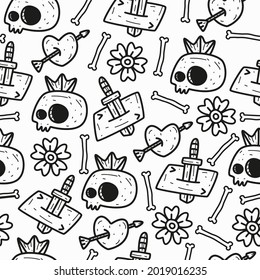 skull cartoon doodle pattern design for background, wallpaper, sticker, clothes and more