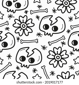 skull cartoon doodle pattern design for background, wallpaper, sticker, clothes and more