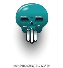 Skull. Cartoon skull. Emblem. Sign. Vector graphics. Turquoise skull