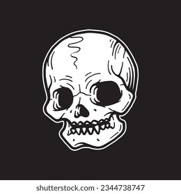 Skull Cartoon Hand Drawn Vector Illustration. Design element for shirt design, logo, sign, poster, banner, card