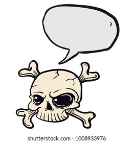 skull cartoon illustration with speech bubble isolated on white