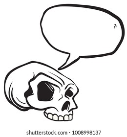 skull cartoon illustration with speech bubble isolated on white