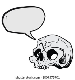 skull cartoon illustration with speech bubble isolated on white