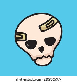 Skull Cartoon Mascot Vector Design Flat