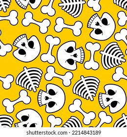 Skull cartoon Pattern seamless. funny skeleton Background. bone texture