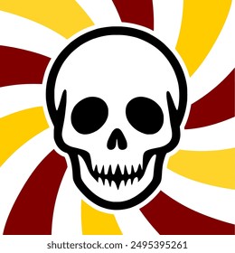 skull cartoon with red and yellow rays