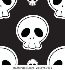 The skull cartoon seamless  pattern, black  for ceiling design, texture, wall, paper and fabric, vector illustration