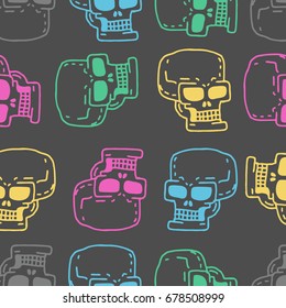 Skull cartoon seamless pattern. Skeleton head drawing ornament. Medicine background. Retro Vintage Texture
