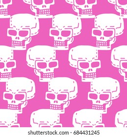 Skull cartoon seamless pattern. Skeleton head drawing ornament. Medicine background. Retro Vintage Texture
