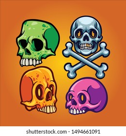 SKULL CARTOON SET VECTOR ART