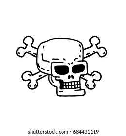Skull cartoon. Skeleton head drawing on white background