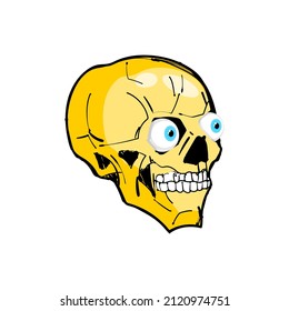 Skull cartoon sketch. Crazy linear skeleton head. Vector illustration