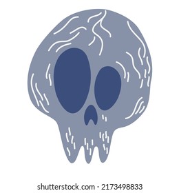Skull cartoon style. Decor for Halloween Holiday Tattoos and stickers, T-shirt design. Vector hand draw illustration isolated on the white background.