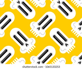 Skull cartoon style seamless pattern. Head of skeleton background. Vector illustration
