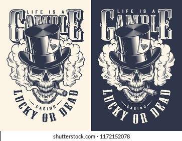 Skull casino concept t-shirt print. Vector illustration