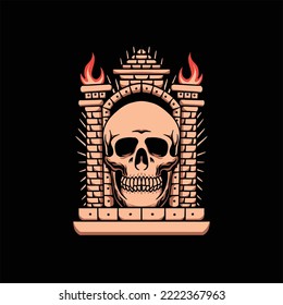 skull castle tattoo vector design