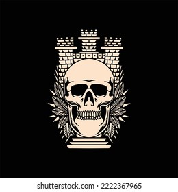 skull castle tattoo vector design