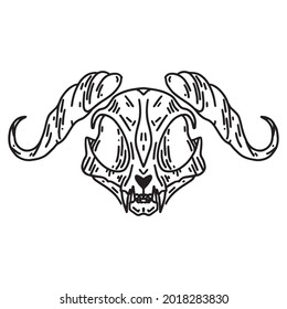 Skull of a cat. Halloween clipart. A tool for the ritual. Occult witchcraft.