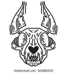 Skull of a cat. Halloween clipart. A tool for the ritual. Occult witchcraft.