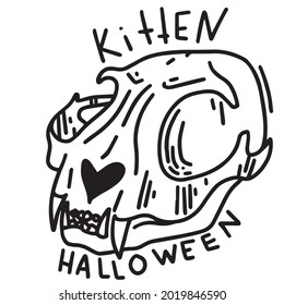 Skull of a cat. Halloween clipart. A tool for the ritual. Occult witchcraft.