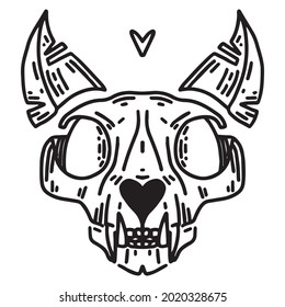 Skull of a cat. Halloween clipart. A tool for the ritual. Occult witchcraft.