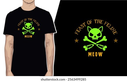 skull with cat like ears positioned t shirt 