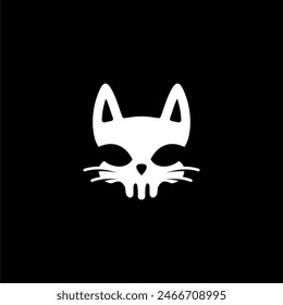 skull cat logo icon set design vector illustration, skull black white