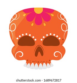 skull catrina with flower decoration, cinco de mayo mexican celebration vector illustration flat style icon