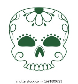 skull catrina flower decoration cinco de mayo mexican celebration vector illustration line style icon