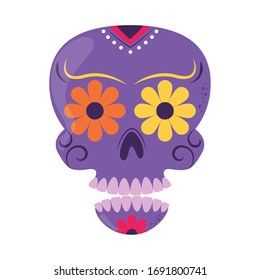 skull catrina flower decoration cinco de mayo mexican celebration vector illustration flat style icon