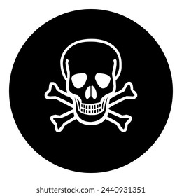 A skull in the center. Isolated white symbol in black circle. Vector illustration on white background