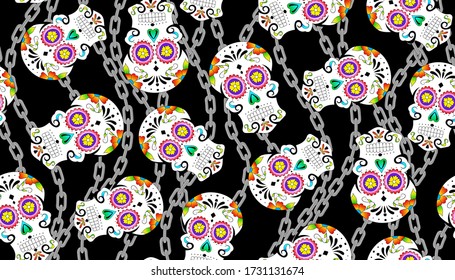 Skull and Chains pattern seamless. 
Design for fabric, wallpaper, wrapping, background.