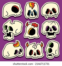 skull character cartoon sticker design