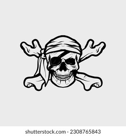 skull character with different attributes. Line art style. Isolated on a white background