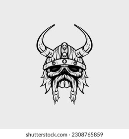 skull character with different attributes. Line art style. Isolated on a white background