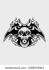skull character with different attributes. Line art style. Isolated on a white background