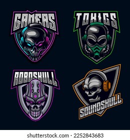 Skull Character E-sport Mascot Logo Design Bundle Set Music gaming skull icon collection vector illustration gaming team