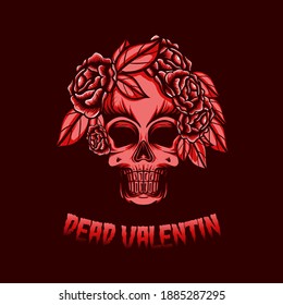 skull character illustration design with flower decoration on the head