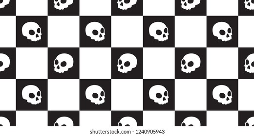 Skull Checked Seamless Pattern Vector Halloween Pirate Bone Scarf Isolated Tile Background Repeat Wallpaper