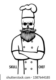 skull in chef hat with beard and mustache isolated vector illustration. 