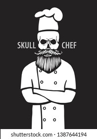 skull in chef hat with beard and mustache isolated vector illustration. 