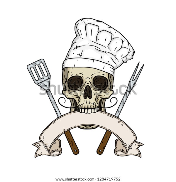 Skull Skull Chef Hat Cartoon Skull Stock Vector (Royalty Free ...