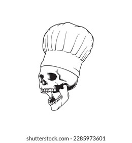 Skull in Chef Hat Vector Illustration. Design element for logo, apparel, poster, banner, card