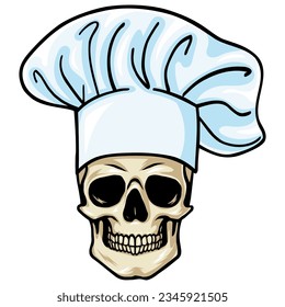 Skull Chef Head Cartoon Illustration Drawing Vector