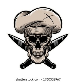 Skull chef head with kinves vector mascot