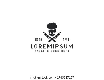 Skull chef logo design inspiration with knife vector