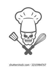 Skull Chef sign. Death kitchener symbol. chief-cooker icon. restaurant emblem
