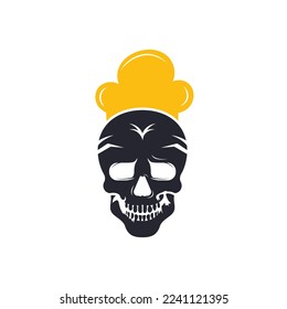 Skull Chef Vektor Logo Design-Vorlage. Vektorgrafik der Schädelkopfkoch-Hutkombination.