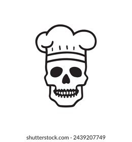 Logo de Skull Chef para Restaurante, icono de Skull Chef, versión en blanco y negro